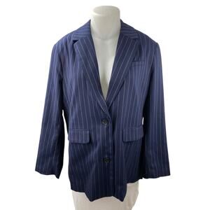 NEW Gap Women's Navy Blue Long Sleeve Pinstriped Blazer Coat Jacket Size XL